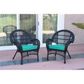 Jeco W00211-C-2-FS032 Santa Maria Black Wicker Chair with Turquoise Cushion - Set of 2