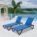 Outdoor Adjustable Chaise Lounge Chair All-Weather Five-Position Recliner Stable Triangular Design Recliner for Patio Beach Yard Pool (Blue 2 Lounge Chairs)