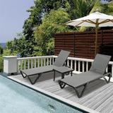 Outdoor Adjustable Chaise Lounge Chair Set of 3 with Table All-Weather Five-Position Recliner Stable Triangular Design Recliner for Patio Beach Yard Pool (Gray 2 Lounge Chair+1 Table)