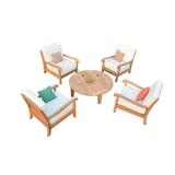 Napa 5 Pc Lounge Chair Set: 4 Lounge Chairs & 46 Sack Round Coffee Table With Cushions in Sunbrela Fabric #57003 Canvas White