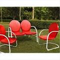 Crosley Furniture Griffith 3 Piece Metal Outdoor Conversation Seating Set - Loveseat and 2 Chairs in Red Finish