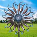 Hourpark 84 Inch 3D Kinetic Metal Wind Spinner For Garden Decor Double-side Design Blue&Bronze