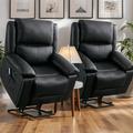 Ebern Designs Larimor Classic Power Lift Recliner w/ Massage Heat & Hidden Cup Holder Stain Resistant/Genuine Leather in Black | Wayfair