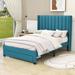 Latitude Run® Kenton Velvet Platform Bed w/ a Big Drawer & Headboard Wood & /Upholstered/Velvet in White/Blue | 50 H x 58 W x 79 D in | Wayfair