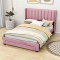 Latitude Run® Kenton Velvet Platform Bed w/ a Big Drawer & Headboard Wood & /Upholstered/Velvet in Pink/Black | 45 H x 64 W x 84 D in | Wayfair
