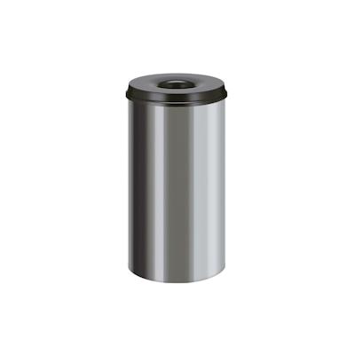 PROREGAL Selbstlöschender Papierkorb & Abfallsammler aus Edelstahl | 50 Liter, HxØ 62,5x33,5cm | Silber, Kopfteil Schwarz Image
