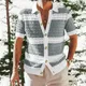 Cardigan à rayures pour hommes haut évidé design à manches courtes chemise ogo revers pull