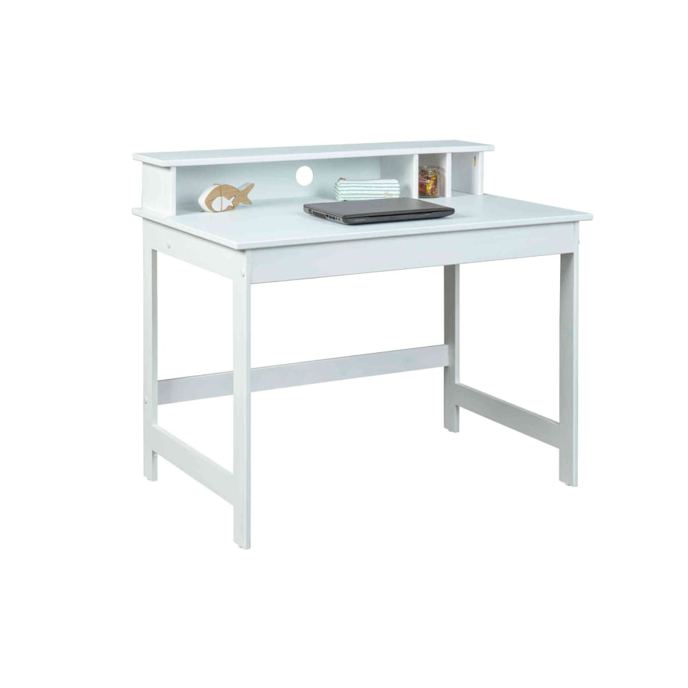 Bureau avec surmeuble effet bois, coloris blanc laqué
