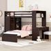 Twin/Full Size Loft Bed with Platform Down Bed, Wardrobe and Desk, Solid Wood Loft Bed Frame with Shelves for Kids Teens