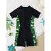 Boys Random Print Zipper Front One Piece Swimsuit Swimwear Swimwear S221904X Black 130(7-8Y)