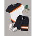 Short Sleeve Boys Colorblock Tees T Shirt Drawstring Waist Shorts Set S221904X Multicolor 8Y(50IN)