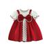 Sunisery Infant Girls Fake Two-Pieces Dress Lace Patchwork Cute Bowknot Crew Neck Short Puff Sleeve Baby Princess Dress