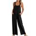 Women Summer Jumpsuits Romper Solid Suspender Wide Leg Cute Bib Overall Vintage Sleeveless Long One Piece Romper