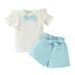 Toddler Girls Short Sleeve Ruffles Ribbed T Shirt Tops Shorts Outfits