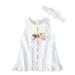 Girl s Wear Round Collar Pure Color Lace Short Sleeve Dress Bow Scarf Suit
