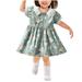 Herrnalise Toddler Baby Girl Summer Dress Short Sleeve Round Neck button Up A Line Chiffon Pullover Beach Dress One Piece Outfits Pleated Short Dresses(3M-4Y)Green