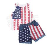 Rovga Summer Toddler Boys Outfits Suit Independence Day Girl S Suit Short Sleeve Tassel Vest Denim Shorts Suit Shorts Suit Casual Suit