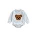 Newborn Baby Boy Girl Sweatshirt Romper Bear Embroidery Long Sleeve Onesie Romper Infant Fall Oversized Bodysuit