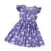 Oalirro Dresses for Girls Flying Sleeve Toddler Princess Dress Round Neck Mid-Calf 120 Purple