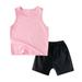 Little Child Boy Shorts Set Solid Color Sleeveless Tank Top Vest Elastic Waist Shorts Set 2Pcs Casual Outfits Summer Clothes Baby Boy Bundles Set Little Girls Tracksuit Set