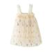 Toddler Baby Kids Girls Star Sequin Summer Sleeveless Beach Tutu Dress Casual Layered Tulle Dresses Princess Birthday Party Beach Dresses 1-6Y Cute Toddler Girl Clothes Toddler Girl Long Sleeve Set