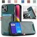 Nalacover Case for iPhone 14 Back Card Slots Wallet Case Vintage Denim Pattern PU Leather Magnet Car Mount Cover for iPhone 14 Full Edge Protection Anti-Drop Shockproof Case Green