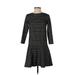 Ann Taylor LOFT Casual Dress - A-Line Crew Neck 3/4 sleeves: Black Print Dresses - Women's Size 2X-Small Petite