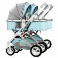 Foldable Twins Strollers Detachable Baby Carriage Side by Side Double Baby Stroller,Easy Fold,Reclining Seats,High Landscape Buggy for Infant (Color : Green)