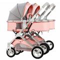 Foldable Twins Strollers Detachable Baby Carriage Side by Side Double Baby Stroller,Easy Fold,Reclining Seats,High Landscape Buggy for Infant (Color : Pink)