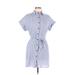 Shein Casual Dress - Shirtdress Collared Short sleeves: Blue Print Dresses - Women's Size 6