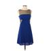 BCBGMAXAZRIA Casual Dress - A-Line High Neck Sleeveless: Blue Print Dresses - Women's Size X-Small