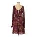 Free People Casual Dress - A-Line Plunge Long sleeves: Burgundy Dresses - Women's Size 0
