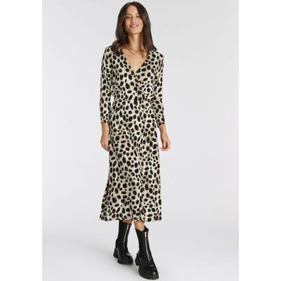 Midikleid LAURA SCOTT, Damen, Gr. 40, N-Gr, schwarz (schwarz, rosa), Single Jersey, Obermaterial: 95% Viskose, 5% Elasthan, gemustert, animal-print, feminin, ca. Mitte Wade, V-Ausschnitt, 3/4-Ärmel, Kleider, für schicke Anlässe, wadenlang, feminin,... Image