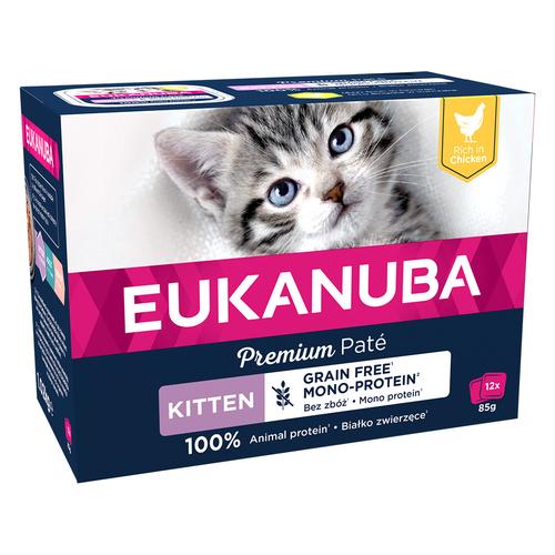 Sparpaket: 24x85g Eukanuba Kitten Getreidefrei Huhn Katzenfutter nass