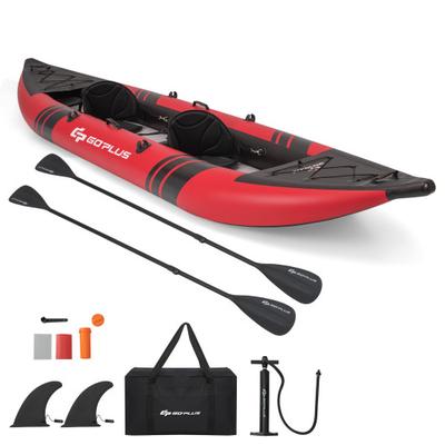 Costway Inflatable 2-person Kayak Set with Aluminium Oars and Repair Kit-Red