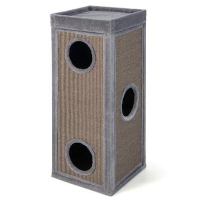 Costway 39 Inch Tall Cat Condo with Scratching Posts and 3 Hideaways and 4 Soft Plush Cushions-Gray