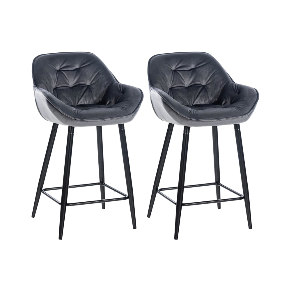 Lot de 2 Tabourets de bar Avec accoudoirs velours Gris foncé
