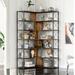 7-Tier Corner Bookshelf, Home Office Bookshelf, L-Shaped Corner Bookcase with Metal Frame, Industrial Style Shelf