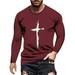 iOPQO mens dress shirts Men s Autumn And Winter Casual Fashion Cross Print Round Neck Long Sleeve Top dress shirts for men Red + XL