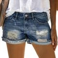 RUIKAR Fashion Womens Pocket Jeans Denim Pants Female Hole Bottom Casual Shorts Versatile Women s Pure Color Hole Denim Shorts Shorts for Women Dark Blue XL