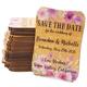 50 Personalised Painted Wood Save the Date Fridge Magnet for Rustic Wedding (Butterfly Ranunculus & Peonies)