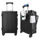 Turmaster Airline Approved Suitcase with Spinner Wheels, 20 Inch Aluminium Framed Hand Luggage, Built in TSA Lock, with USB Port & Cup, Mobile Phone Holder Hard Shell Suitcase (Black)