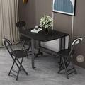 Kitchen Folding Tables, Butterfly Folding Dining Set 4 Space-Saving Folding Dining Table Set with 4 Chairs and 360° Universal Wheels Movable Drop Leaf Table (Black-One table with 4 chairs,100*60cm)