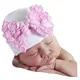 Bonnet en coton pour nouveau-né tricoté extensible avec gros nœud Rose