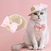 Walbest Elegant Woven Straw Cat Dog Hat with Mesh Bow Fake Pearls for Beach Party Pet Hat Costume Accessories