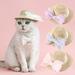 Walbest Elegant Woven Straw Cat Dog Hat with Mesh Bow Fake Pearls for Beach Party Pet Hat Costume Accessories