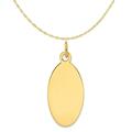 Carat in Karats 14K Yellow Gold Plain .013 Gauge Engravable Elliptical Disc Pendant Charm (30mm x 12mm) With 14K Yellow Gold Lightweight Rope Chain Necklace 18