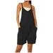 REORIAFEE Workout Rompers One Piece Short Jumpsuits for Women Scoop Neck Sleeveless Playsuit Solid Color Spaghetti Strap Plus Size Zipper Pocket Suspender Shorts Jumpsuit Strap Pants Black XXXL