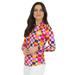 IBKUL Womens Annalise Long Sleeve Polo - 48379 - Hot Pink/Orange -M