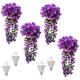 4 Pcs Artificial Hanging Baskets Outdoor with Flowers Artificial Garden Flowers Hanging Baskets Hanging Basket with Flowers for Garden Wall Fence Wedding Balcony Outdoor Inside Door Decoration,Purple